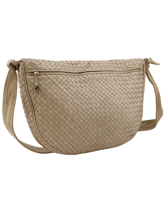 Taupe Leather Intrecciato Crossbody Bag