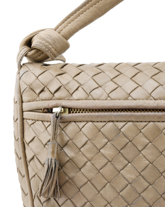 Taupe Leather Intrecciato Crossbody Bag