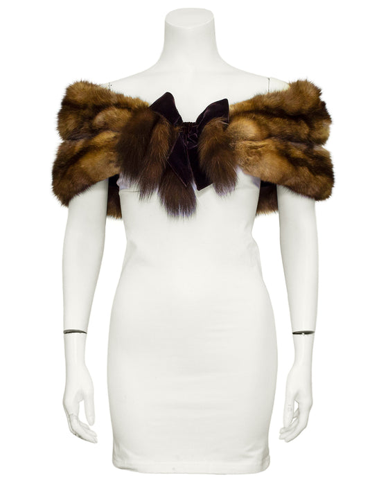 De Pinna Golden Sable Fur Stole With Velvet Bow