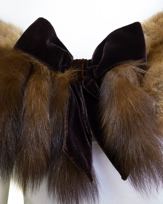 De Pinna Golden Sable Fur Stole With Velvet Bow