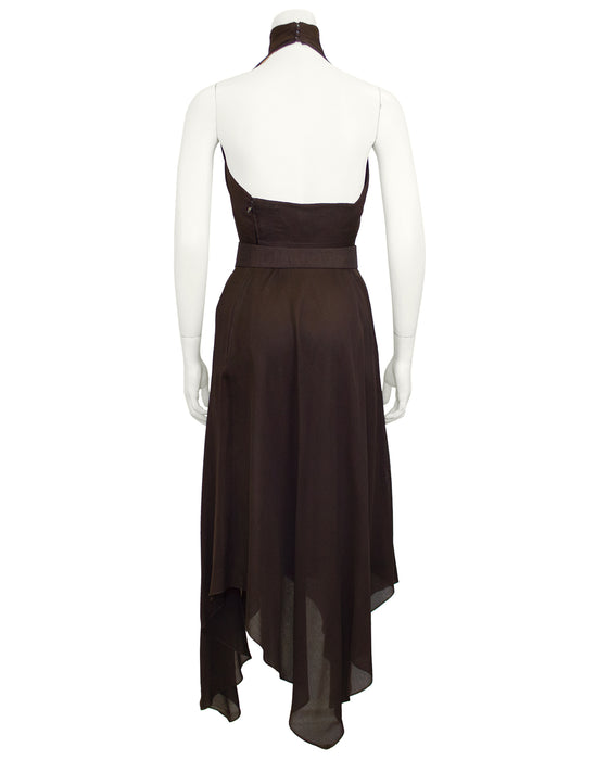 Brown Chiffon Halter Gown and Scarf