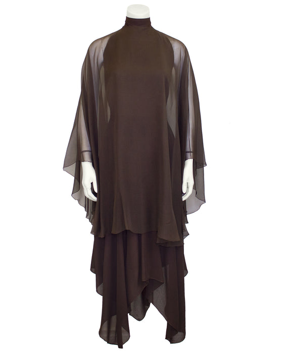 Brown Chiffon Halter Gown and Scarf