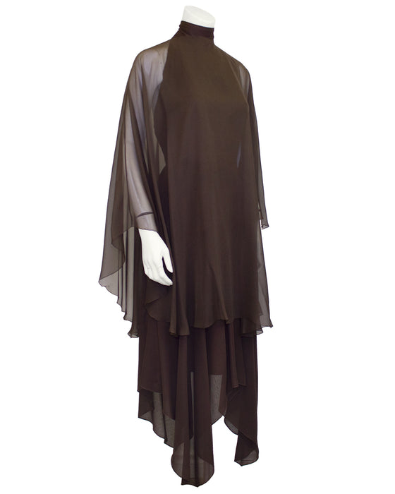 Brown Chiffon Halter Gown and Scarf
