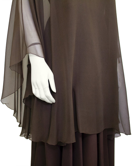 Brown Chiffon Halter Gown and Scarf