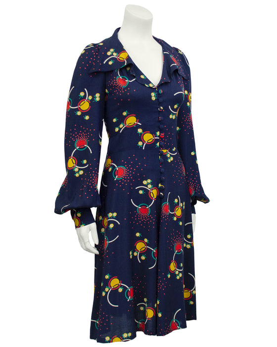 Navy Blue Printed Rayon Dress