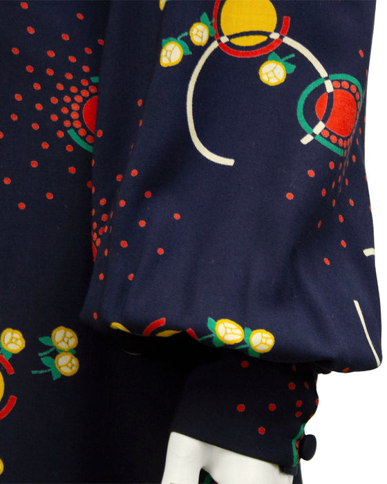 Navy Blue Printed Rayon Dress