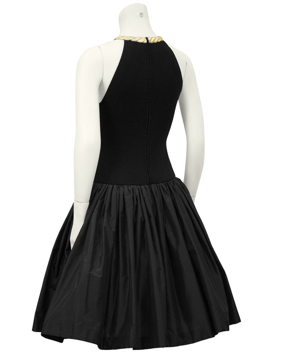 Black Cocktail Dress with Gold Roman Details