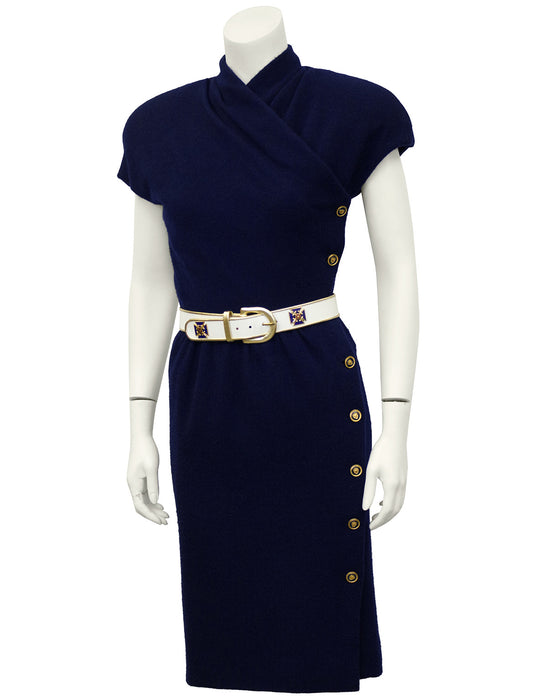 Navy Blue Wool Dress with Belt