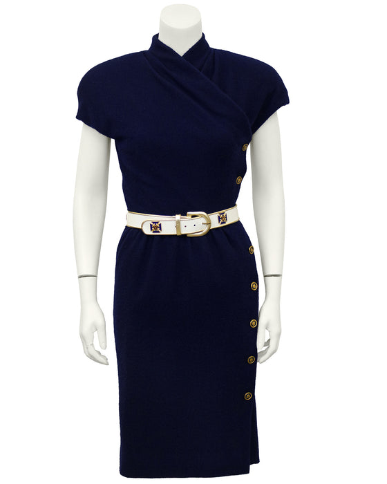 Navy Blue Wool Dress with Belt