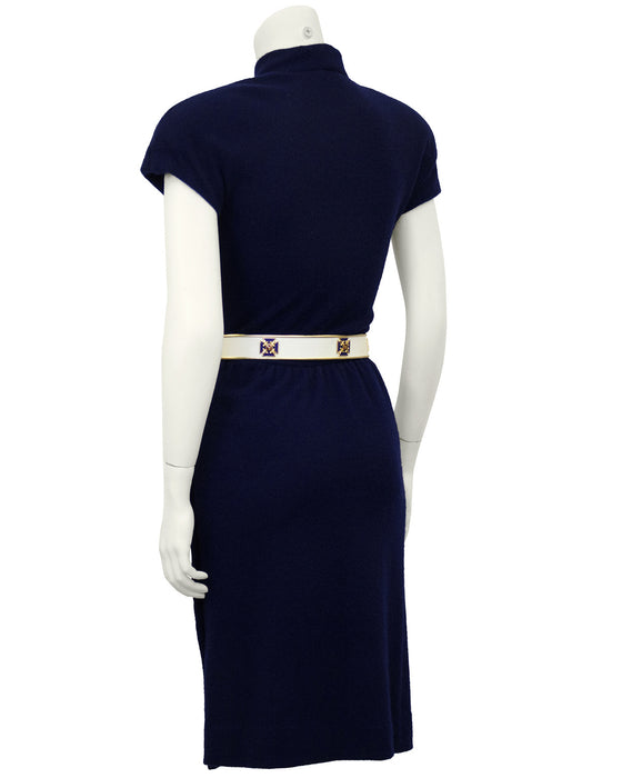 Navy Blue Wool Dress with Belt