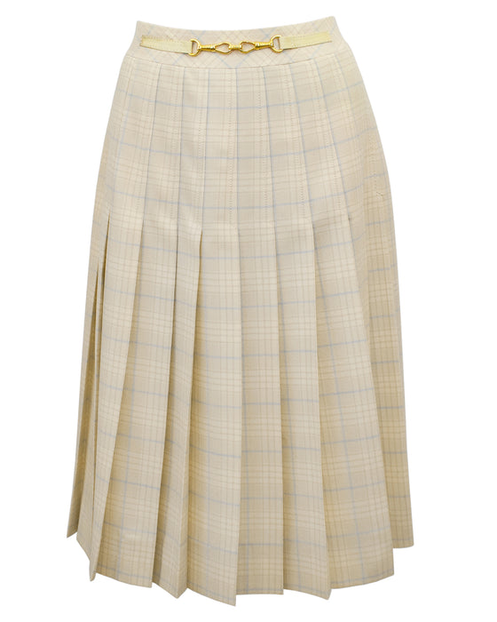 Cream and Blue Tartan Pleated Skirt