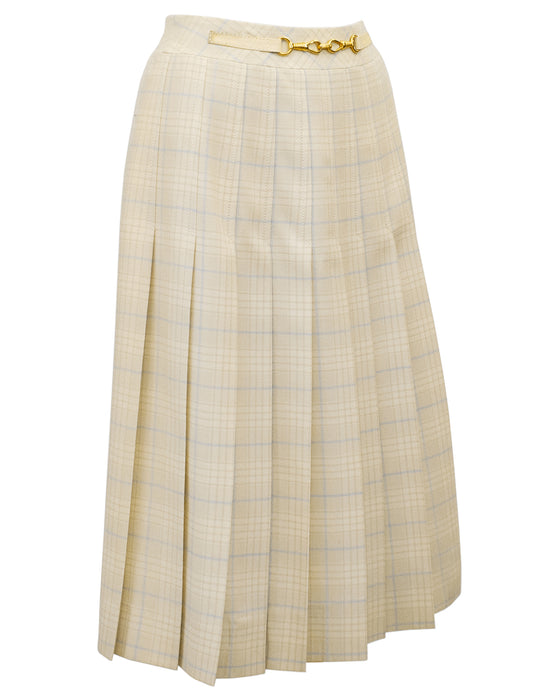 Cream and Blue Tartan Pleated Skirt