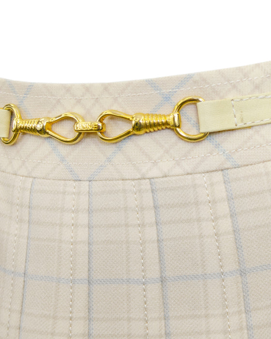 Cream and Blue Tartan Pleated Skirt