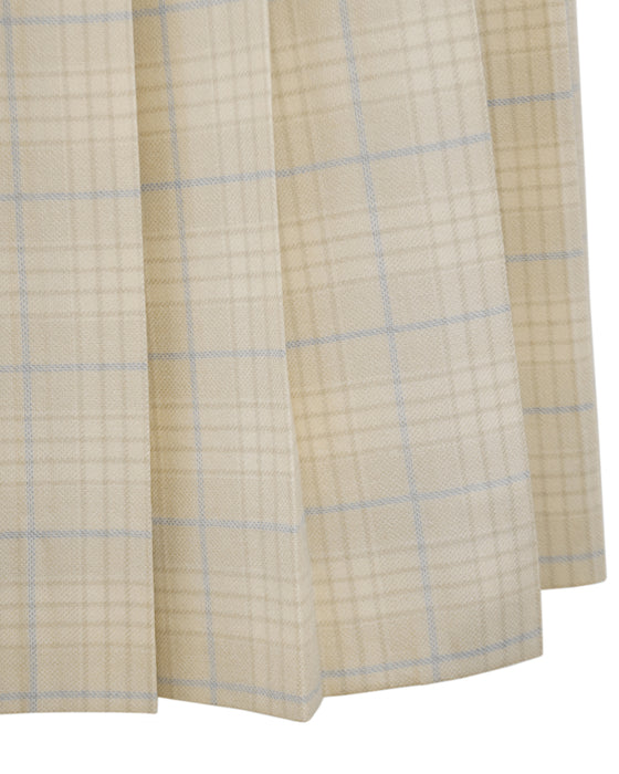 Cream and Blue Tartan Pleated Skirt