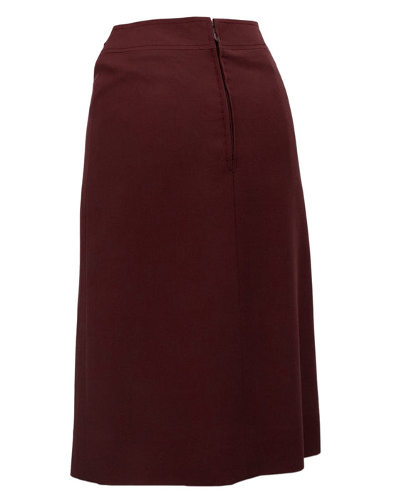 Maroon Wool Gabardine Pleated Skirt