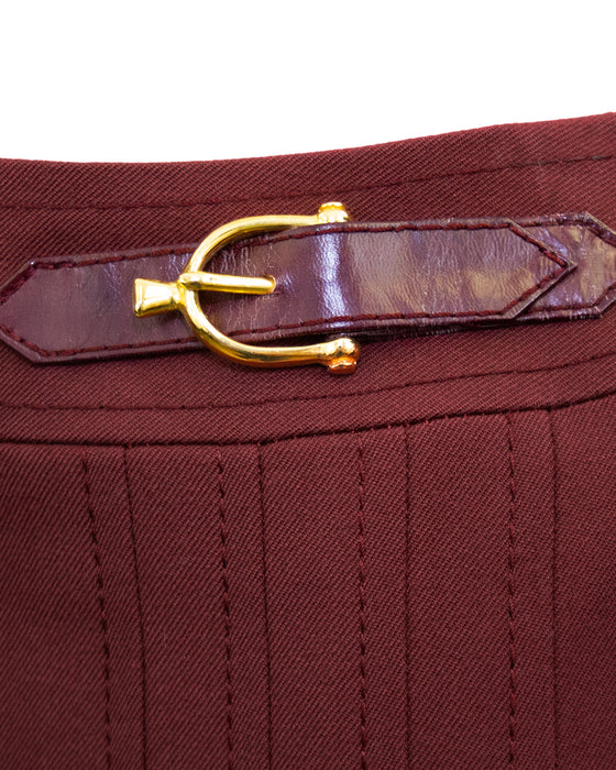 Maroon Wool Gabardine Pleated Skirt