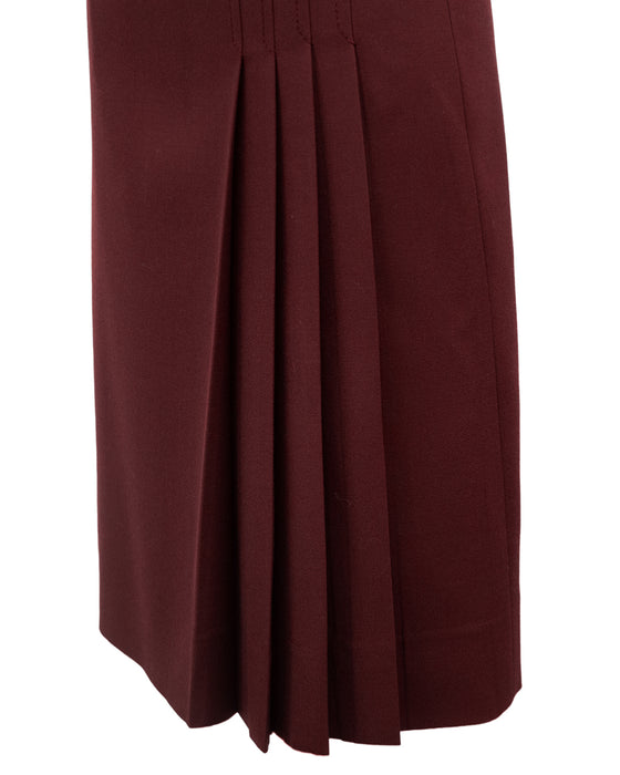 Maroon Wool Gabardine Pleated Skirt