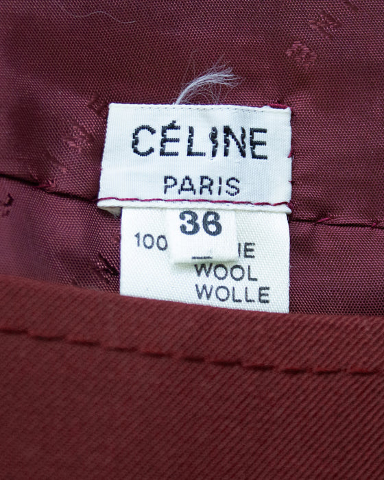 Maroon Wool Gabardine Pleated Skirt