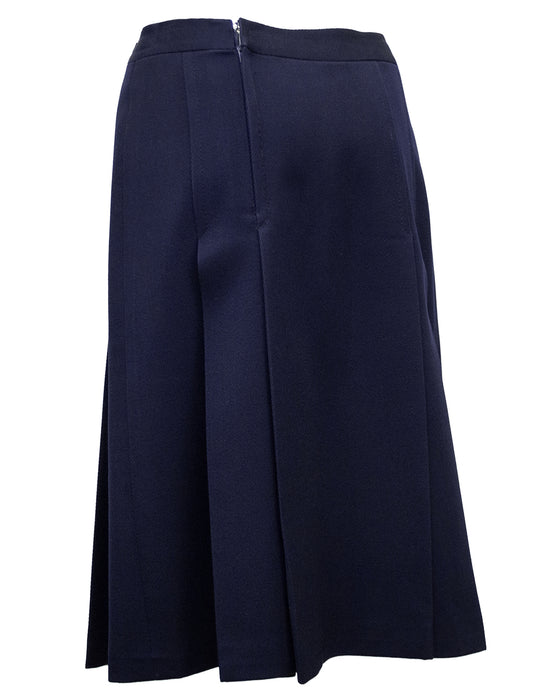 Navy Wool Gabardine Pleated Skirt