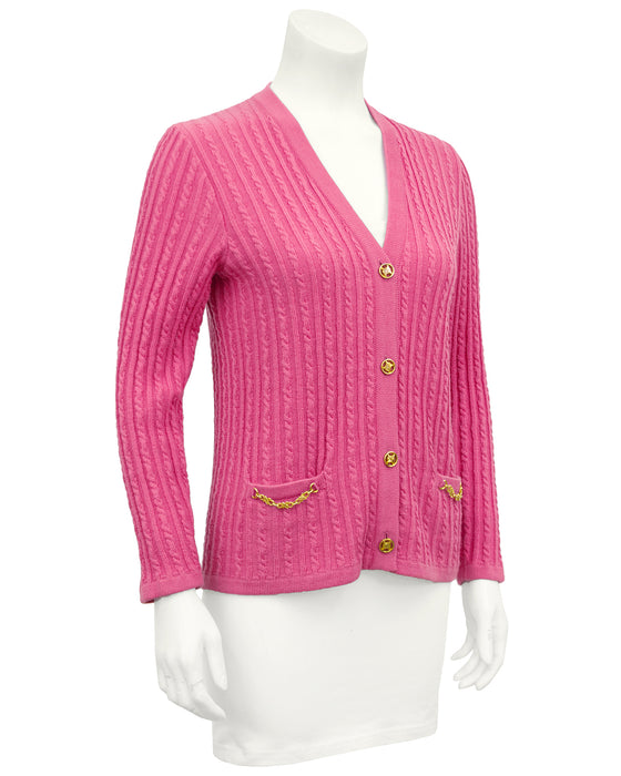 Pink Wool Cable Knit Cardigan