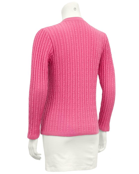 Pink Wool Cable Knit Cardigan