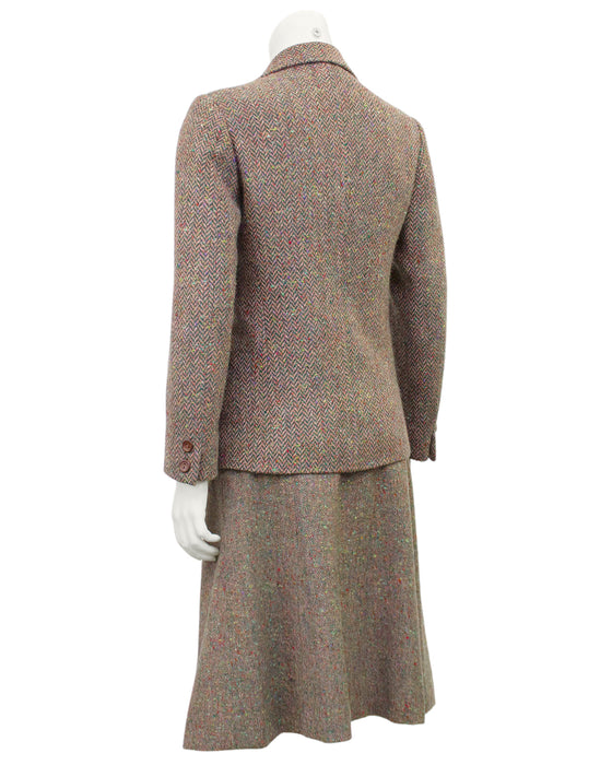 Brown Herringbone Wool Skirt Suit