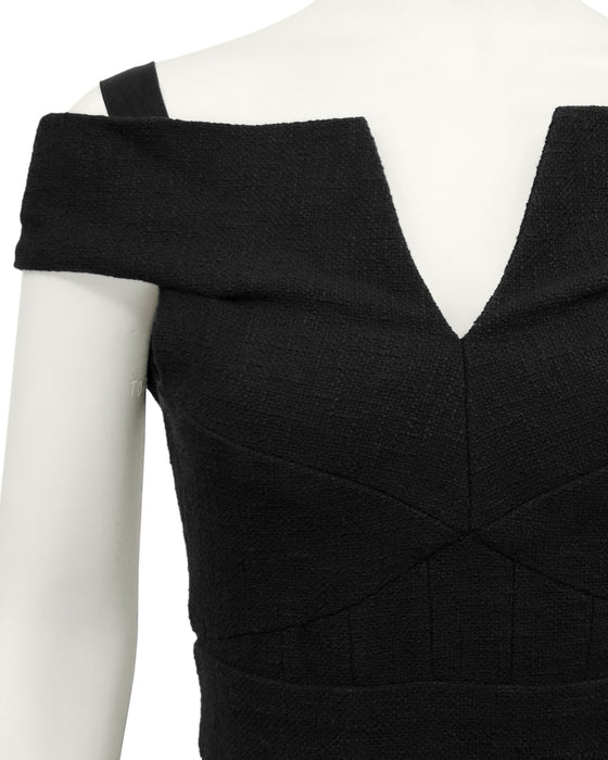 2007 Black Bouclé Off-The-Shoulder LBD