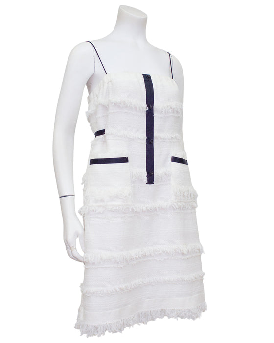 White Spring 2008 Runway Woven Wool Mini Dress with Black Bow