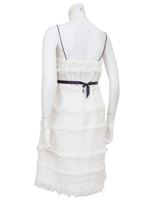 White Spring 2008 Runway Woven Wool Mini Dress with Black Bow