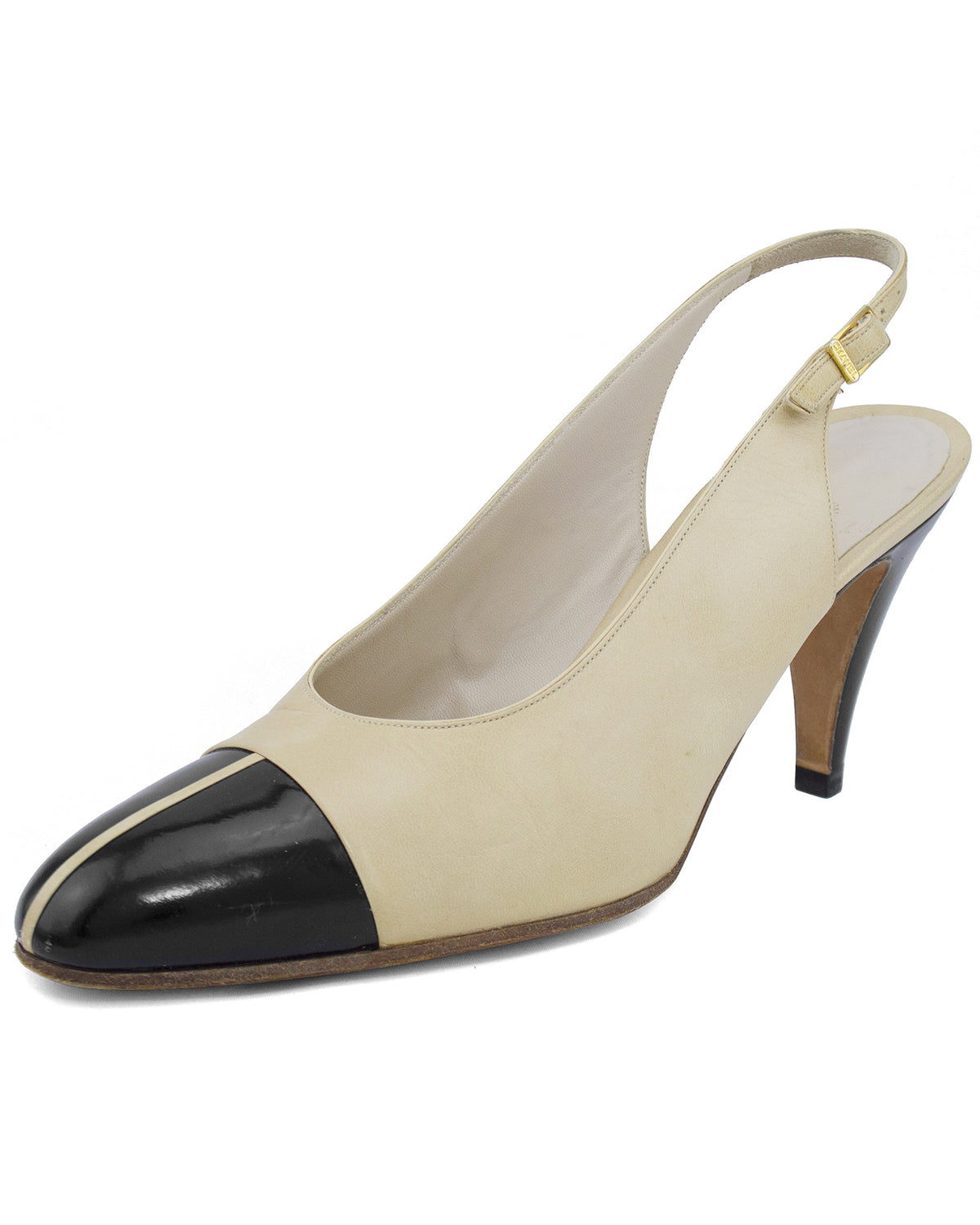 slingbacks 45 beige black tweed lambskin