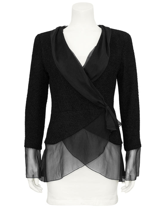 Black Boucle and Chiffon Blazer