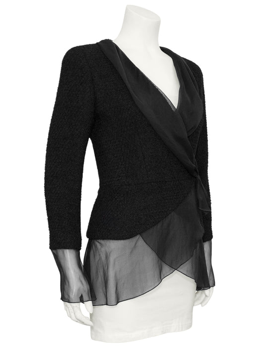 Black Boucle and Chiffon Blazer