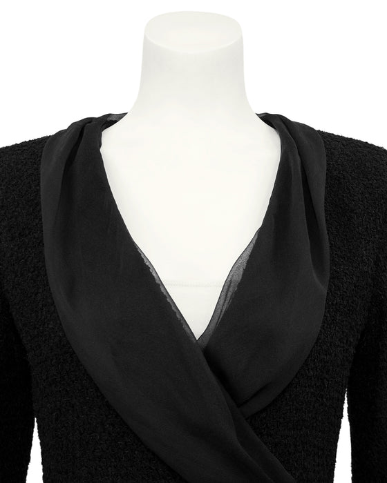 Black Boucle and Chiffon Blazer