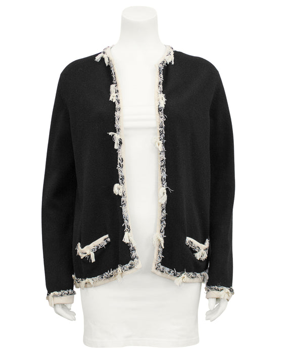 Black 100% Cashmere Fringe Cardigan – Vintage Couture
