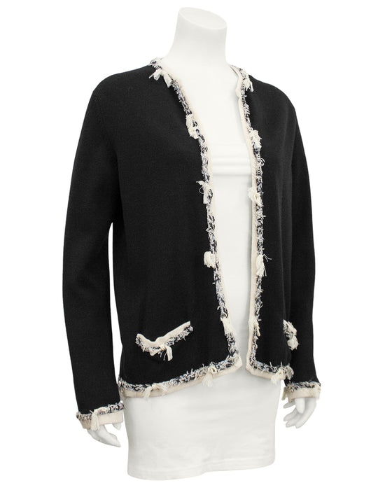 Black 100% Cashmere Fringe Cardigan – Vintage Couture