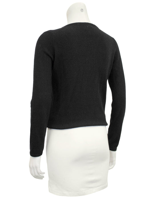 Black Scottish Cashmere Sweater with Thread Through Satin Bow