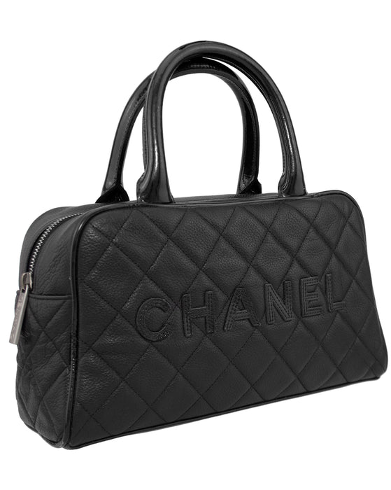 Early 2000s Black Quilted Caviar Mini Bowler Bag