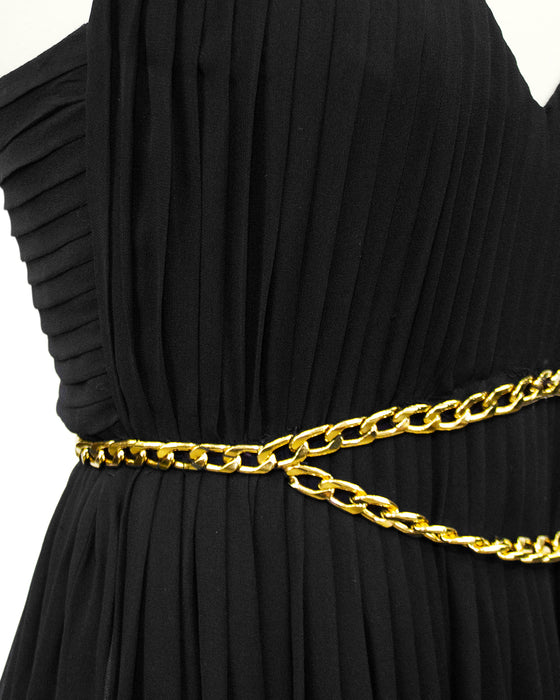 Black Chiffon Gown with Gold Chain Belt