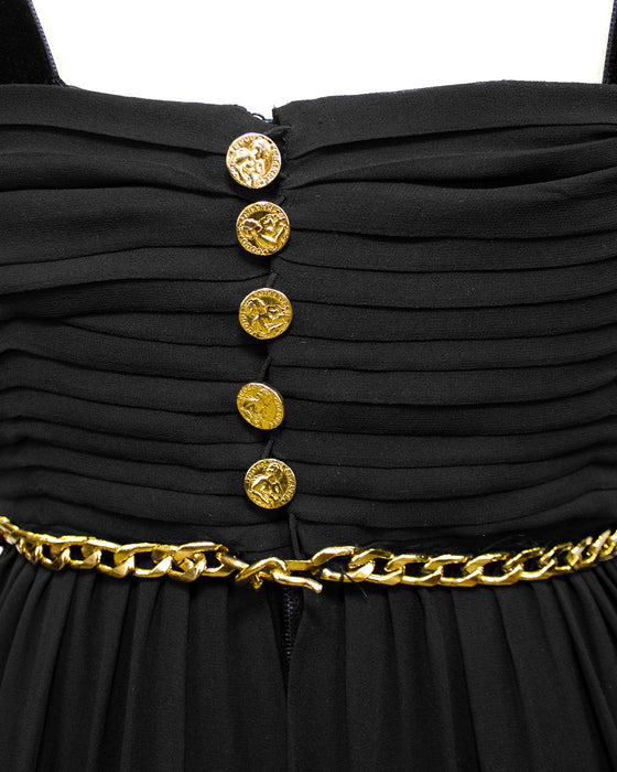 Black Chiffon Gown with Gold Chain Belt