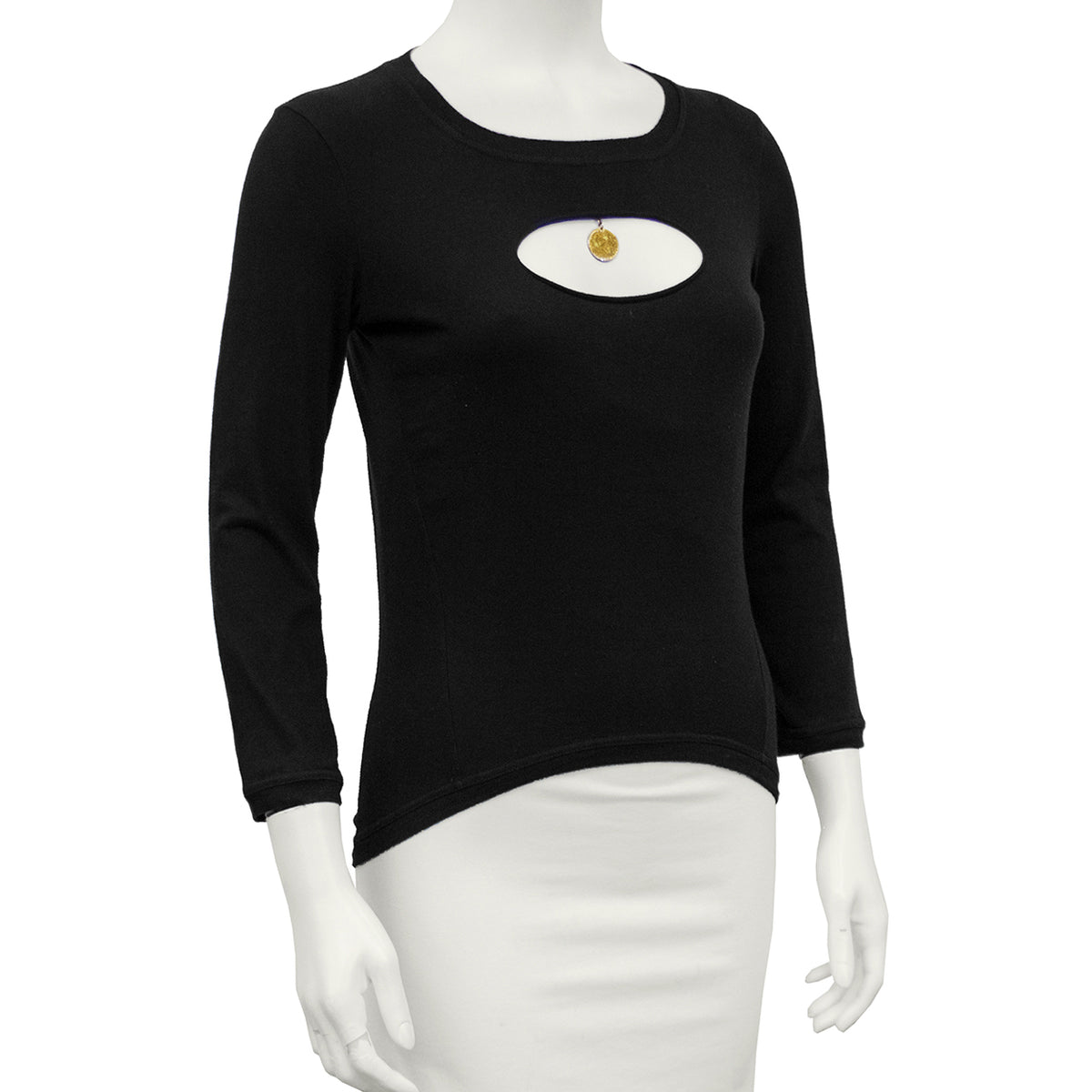 Black Long Sleeve Top with Cut Out and Coin Detail – Vintage Couture