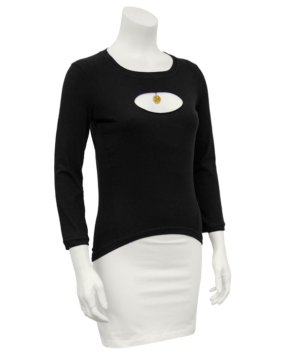 Black Long Sleeve Top with Cut Out and Coin Detail