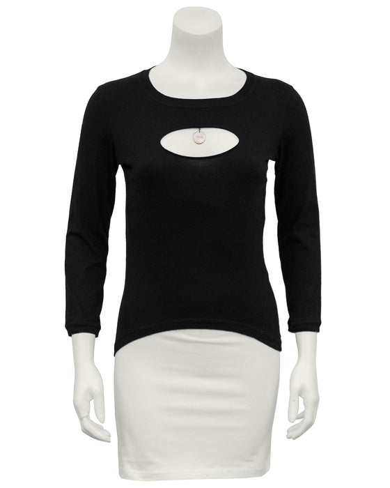 Black Long Sleeve Top with Cut Out and Coin Detail