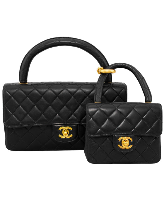 Chanel, Vintage mini black lambskin quilted handbag with gold