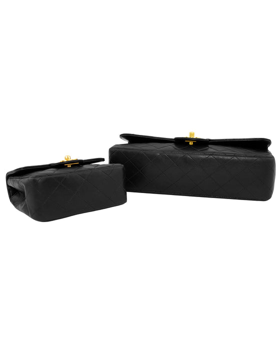 Black Lambskin Classic Single Flap Double Twin Bags