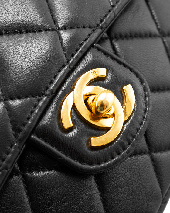 Chanel Black Lambskin Leather Medium Double Classic Flap Bag – I