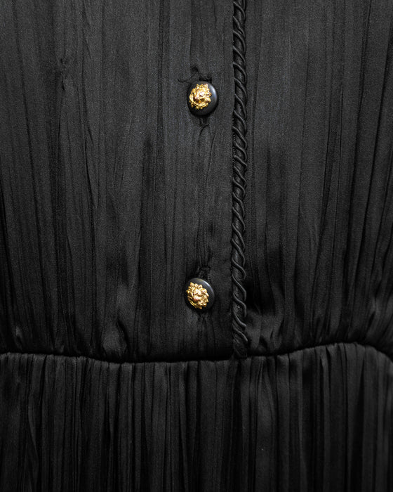 Black Silk Micro Pleated Shirt Dress