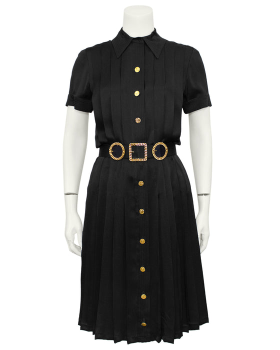 Black Pleated Dress with Belt