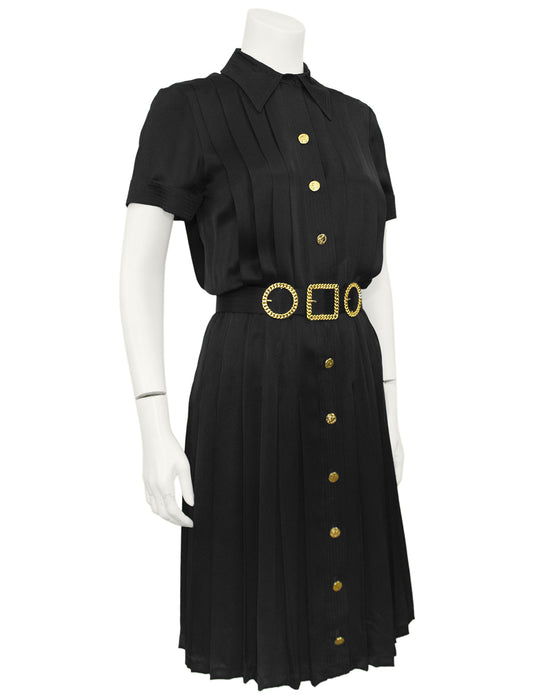 Black Pleated Dress with Belt