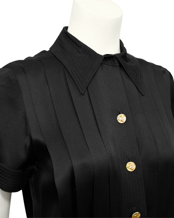 Black Pleated Dress with Belt