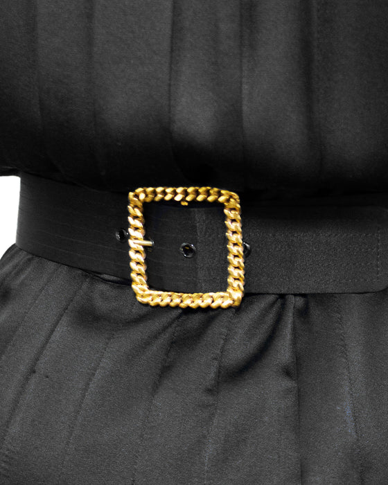 Black Pleated Dress with Belt